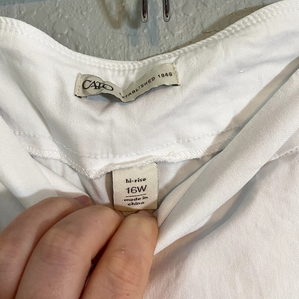 Cato Womens 16 High Rise White Pants Loose Fit Beach Vacation Stretch Pull On - Picture 4 of 10